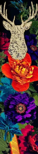 Free printable Christmas bookmarks of a reindeer with flowers around its neck